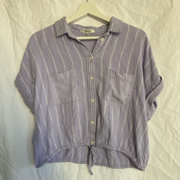 Madewell Linen-Blend Button-Up Drawstring Shirt in
Stripe-Play Size Medium - Picture 2 of 14